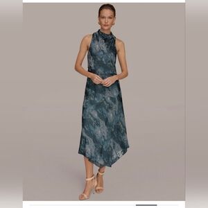 Donna Karan Sleeveless Asymmetrical Dress - Blue and Gold Sz 6